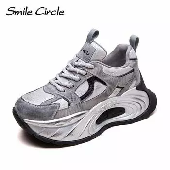 Кроссовки на шнуровке с круглым носком, кроссовки в стиле ретро с толстой подошвой, удобная модная повседневная обувь 35 серый