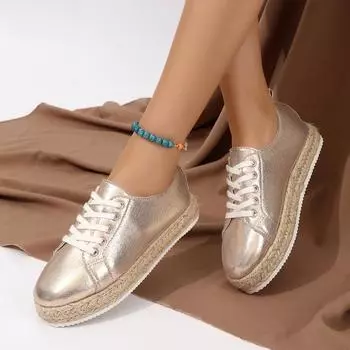 Кроссовки на шнуровке со льняной подошвой, женские, на платформе, золотистые, с низким верхом, дышащие, для сёрфинга, повседневные, вулканизированные, женские 35 чёрный