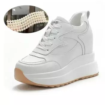 Кроссовки на танкетке 10 см, массивная обувь из искусственной кожи для женщин, летняя обувь, весенне-осенние кроссовки для ходьбы, мода 34 белый