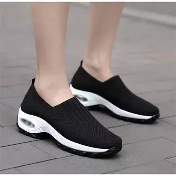 Кроссовки на танкетке, женская новая модная повседневная спортивная обувь, женская дышащая сетчатая обувь на воздушной подушке, женская вулканизированная обувь 35 чёрный