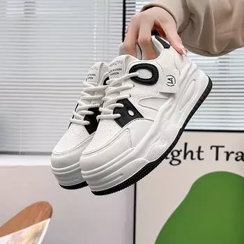 Кроссовки на толстой платформе для женщин, повседневные, нескользящие, со шнуровкой, легкие, для ходьбы, женские, дышащие, удобные, из искусственной кожи, для путешествий, теннисные кроссовки 35 белый
