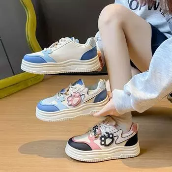 Кроссовки на толстой платформе для женщин, повседневные, из искусственной кожи, на шнуровке, нескользящие, для ходьбы, удобные, теннисные туфли, женские, спортивные, рабочие, дышащие кроссовки 35