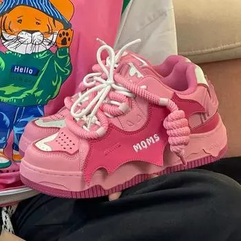 Кроссовки на толстой платформе, женские, симпатичные, кроссовки для бега, корейские, массивные, повседневные, из искусственной кожи, женские, вулканизированные, туфли 35 розовый