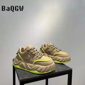 Кроссовки на толстой подошве, дизайнерские мужские кроссовки, модные повседневные кожаные дышащие туфли на плоской платформе с увеличенной высотой 39 хаки