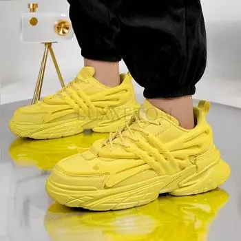Кроссовки на толстой подошве для женщин и мужчин, спортивная обувь для пар, новый дизайн, осенняя мода, повседневная обувь, дышащие мужские кроссовки 39 жёлтый