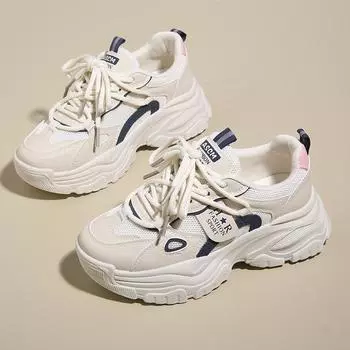 Кроссовки на толстой подошве для женщин на платформе со шнуровкой из дышащей сетки Высококачественная весенняя женская вулканизированная обувь Zapatos Mujer 35