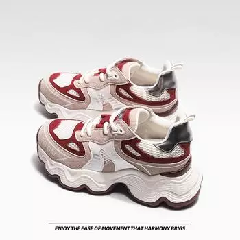 Кроссовки на толстой подошве, модная повседневная обувь, дышащие, легкие кроссовки 34 вино красного