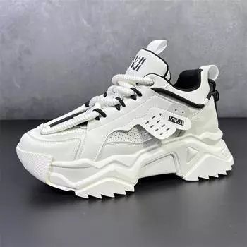 Кроссовки на толстой подошве, размер плюс 45, мужские кроссовки, модная повседневная кожаная сетка, дышащая, увеличенная высота, спортивная обувь на плоской платформе 38