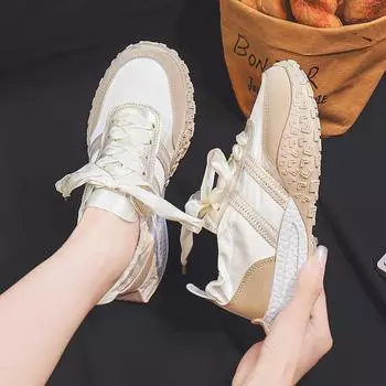 Кроссовки на толстой подошве, женская модная спортивная обувь для отдыха на открытом воздухе, повседневные кроссовки для ходьбы, бега, дышащие кроссовки для фитнеса и бега на платформе 35 бежевый