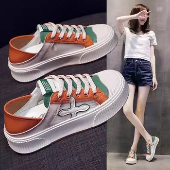 Кроссовки на толстой подошве, женская обувь на платформе, брендовая модная обувь для скейтбординга, повседневная обувь на плоской подошве, дышащая, студенческая обувь, летняя обувь 35 оранжевый