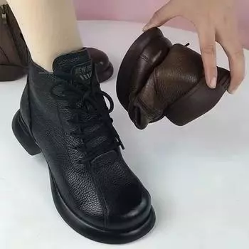 Кроссовки на толстой подошве, женские, простые, со шнуровкой, с широкими полосками, модные, с круглым носком, повседневные, на платформе, кожаные женские ботинки 35 коричневый