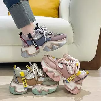 Кроссовки на высокой платформе женские спортивные женские кроссовки на толстой подошве из вулканизированной стали женские кроссовки на толстой подошве Zapatillas Mujer 10 см 35