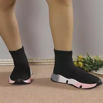 Кроссовки-носки женские и мужские кроссовки из эластичного трикотажа Speed Trainer спортивная обувь Ботинки-носки женские массивные туфли высокие кроссовки для бега 36 чёрный