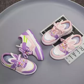 Кроссовки, обувь для девочек, год кролика, весна и лето, новые корейские модные повседневные туфли с украшением в виде кроличьих ушей на липучке 26 розовый