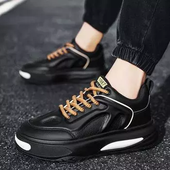 Кроссовки осенне-зимние износостойкие и нескользящие для бега на открытом воздухе черные туфли для папы на платформе мужские низкие повседневные мужские туфли 39
