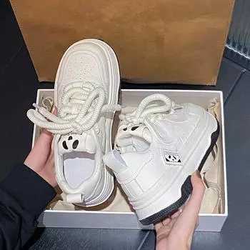Кроссовки Panda casual board shoes женские 2025 новые зимние дышащие универсальные увеличивающие рост спортивные женские популярные туфли на платформе белые туфли 35 чёрный