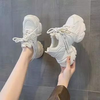 Кроссовки Pop с воздушной подушкой на толстой подошве, увеличивающие рост, спортивная повседневная обувь, функциональная обувь для танцев 34 бежевый