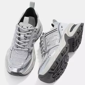 Кроссовки Pops с толстой подошвой, женские, ранняя весна, серые, толстые, показывают ноги, маленькие, повседневные, кроссовки для бега 35 серебряный