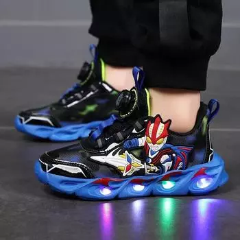 Кроссовки повседневные кроссовки весна мальчики кроссовки детские детские светодиодные фонарики дышащие спортивные сетчатые черные красные туфли 28 синий