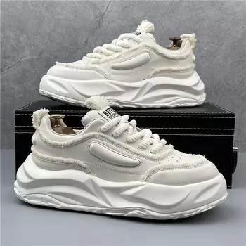 Кроссовки повседневные мужские дизайнерские панк-обувь модные микрофибровые кожаные парусиновые дышащие туфли на плоской платформе с увеличенным ростом 38 чёрный