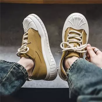 Кроссовки повседневные мужские из натуральной кожи белые туфли модные из коровьей кожи верх увеличенная высота плоская платформа ракушка носок обувь для досок 39 чёрный