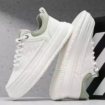 Кроссовки Практичные повседневные туфли на толстой подошве Износостойкие кроссовки для бега на открытом воздухе Удобные мягкие кожаные кроссовки для сноуборда 39 белый/зелёный
