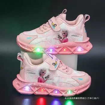 Кроссовки принцессы Эльзы для девочек, обувь для детей среднего и маленького возраста, ажурная сетка, дышащая, легкая, мягкая подошва, модная обувь для девочек 22