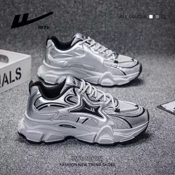 Кроссовки Pull Back Мужская обувь Платформа Папины туфли Дышащая сетка Повседневная обувь 39 чёрный