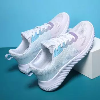 Кроссовки Quanzhou женские повседневные туфли для отдыха на природе легкие толстые подошвы подходящие по цвету дышащие удобные сетчатые туфли Flyknit 35