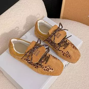 Кроссовки ретро с плоским дном и внутренней отделкой с леопардовым узором, немецкие, женская повседневная спортивная обувь в стиле ретро, тренд 35 чёрный