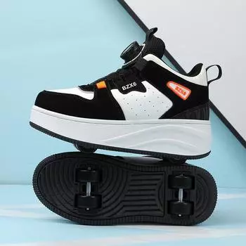 Кроссовки Runaway Shoes для мальчиков и девочек с двойными колесами, детская обувь с роликами, кроссовки для начальной школы, кроссовки для детей среднего и старшего возраста, вращающаяся пряжка 30