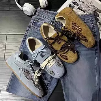 Кроссовки с леопардовым принтом на плоской подошве, немецкие, женские, осень-зима 2024, новые, ретро, модные, спортивные, кроссовки для серфинга, с мягкой подошвой, Forrest Gump, кроссовки для бега 35 синий