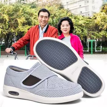 Кроссовки с широким носком, легкие кроссовки с ремешком, дышащие, для пожилых людей, отек, для женщин и мужчин 37 светло-серый