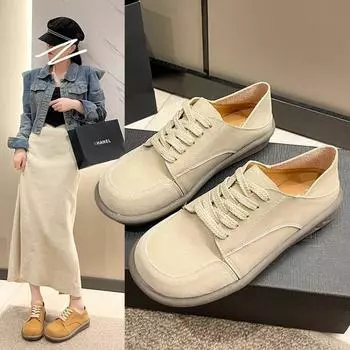 Кроссовки с широким носком, женские кроссовки на шнуровке для девочек, кроссовки Harajuku Half Slipper, женские кроссовки из искусственной кожи, вулканизированные кроссовки 35