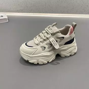 Кроссовки с толстой подошвой, увеличивающие рост, женские весенние сетчатые дышащие повседневные туфли, легкие универсальные спортивные туфли 35 серебряный