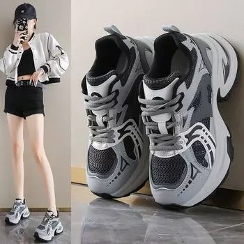 Кроссовки с толстой подошвой, увеличивающие рост, женские, весенние и осенние, легкие спортивные туфли, повседневные кроссовки для бега, показывающие маленькие ноги 35 бежевый