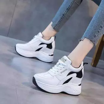 Кроссовки с увеличивающей рост стелькой, женские, весна-осень, модные, белые туфли на платформе, повседневные и удобные, для похудения, с бархатной подкладкой, для папы 35