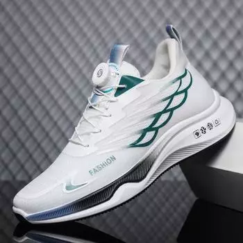 Кроссовки с вращающейся пряжкой, мужская обувь, осень 2024, новые дышащие сетчатые кроссовки с мягкой подошвой, молодежная повседневная обувь 39 белый