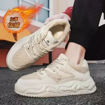 Кроссовки с высоким берцем на толстой подошве, мужские туфли с утолщенной флисовой подошвой, хлопковые туфли из овечьей шерсти, новые повседневные теплые спортивные туфли 39