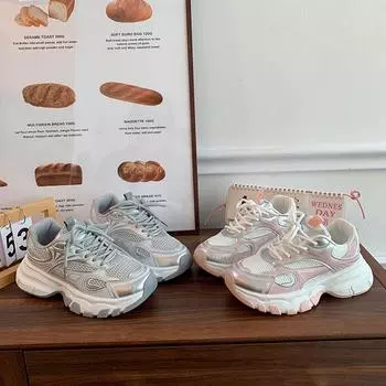 Кроссовки серебристого цвета с толстой подошвой, женские, весенние и летние, дышащие, увеличивающие рост, повседневные кроссовки Fried Street Ins Tide 35 серый