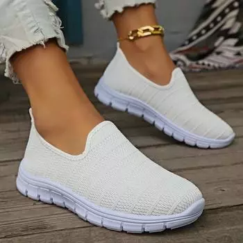 Кроссовки Slip on Flat Shoes Женская мода Повседневные мокасины Прогулочная обувь Уличная сетка Мягкая подошва Спорт Zapatos De Mujer 36 чёрный