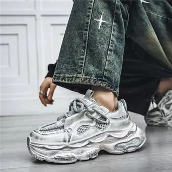 Кроссовки старые и грязные туфли 2024 года новые универсальные увеличивающие рост мужские туфли на платформе для пап модные и повседневные студенческие одиночные туфли 39