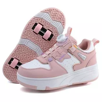 Кроссовки TUINANLE на колесах, обувь для роликовых коньков, детские спортивные ботинки на 4 роликах для мальчиков и девочек 35 розовый
