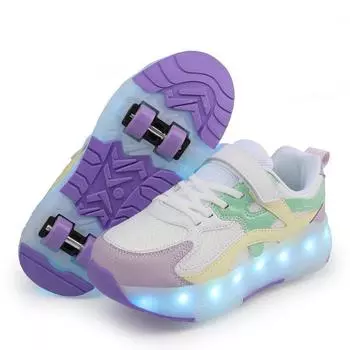 Кроссовки TUINANLE, обувь со светодиодной подсветкой, детская обувь для мальчиков и девочек, светящиеся спортивные колеса с зарядкой через USB, уличная обувь для паркура, роликовых коньков 35 розовый