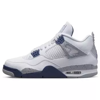 Кроссовки унисекс Air Jordan 4 Retro Midnight Navy Белые светло-дымчато-серые огненно-красные DH6927-140 44.5