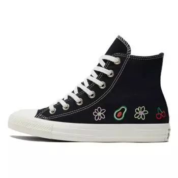 Кроссовки унисекс Converse Chuck Taylor All Star High Festival с вышивкой в виде фруктов и цветов, черные, с зеленым лучом, A06065C 35