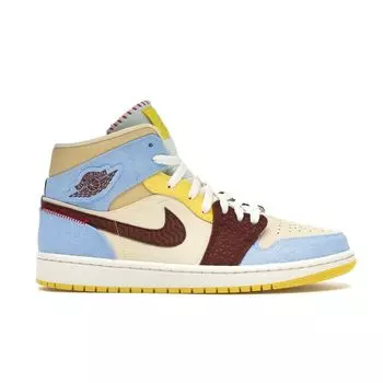 Кроссовки унисекс Maison Chateau Rouge x Air Jordan 1 Mid SE Fearless, разноцветные, бледно-ванильные, с корицей CU2803-200