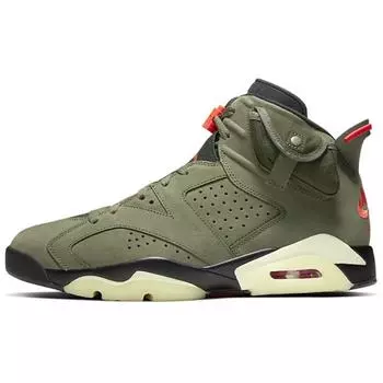 Кроссовки унисекс Travis Scott x Air Jordan 6 Retro Olive Green Medium-Oliver Black-Sail-University-Red CN1084-200