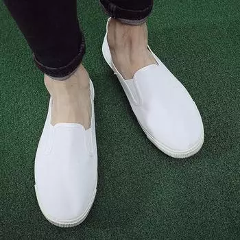 Кроссовки унисекс Zapatillas Deportivas Hombre из хлопчатобумажной ткани, дышащие, повседневные туфли из чистого белого холста, туфли без застежек EUR 35 белый