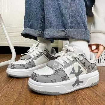 Кроссовки унисекс женские модные туфли на платформе с буквенным принтом мужские кроссовки повседневные кроссовки для ходьбы бег трусцой кожаные спортивные туфли 36 серый